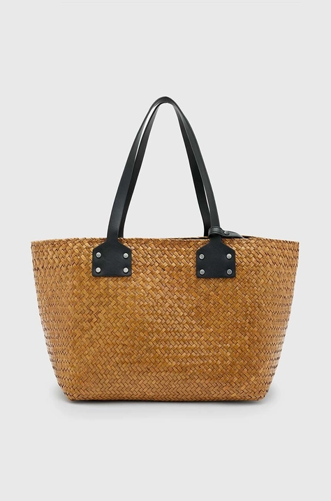 Τσάντα AllSaints MOSLEY STRAW TOTE χρώμα: καφέ, WB725Z