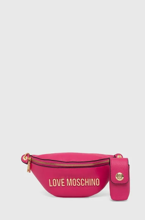 Usnjena opasna torbica Love Moschino roza barva, JC4329PP0GK1060A
