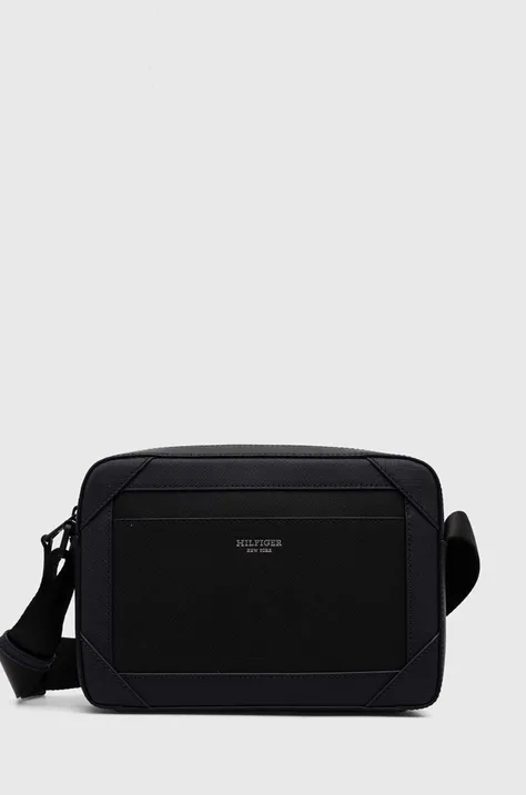 Kožená taška Tommy Hilfiger čierna farba,AM0AM12206