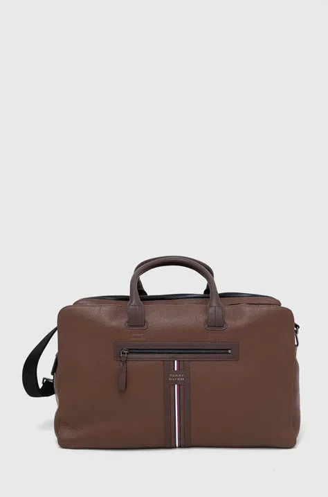 Шкіряна сумка Tommy Hilfiger колір коричневий