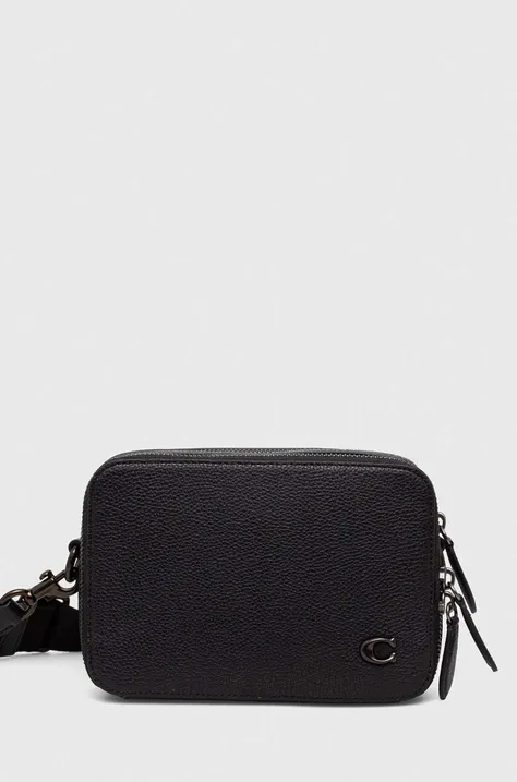 Usnjena torbica za okoli pasu Coach črna barva