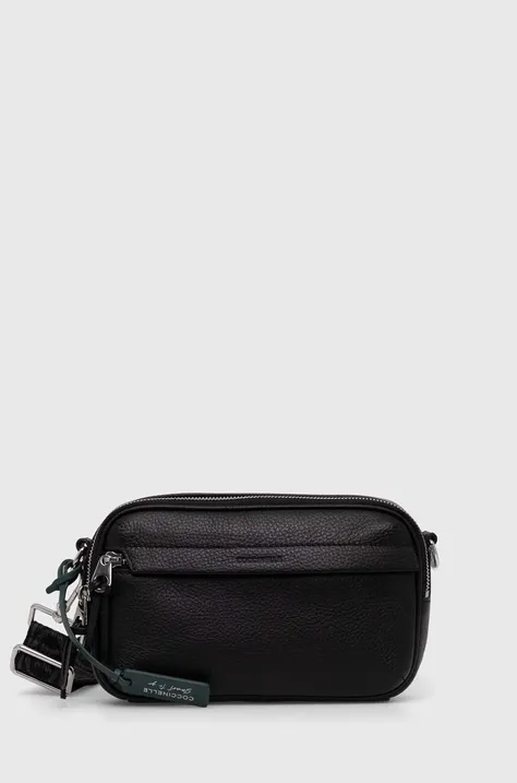 Usnjena torbica za okoli pasu Coccinelle črna barva