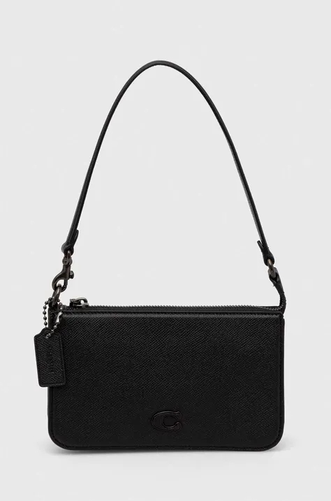 Usnjena torbica za okoli pasu Coach črna barva