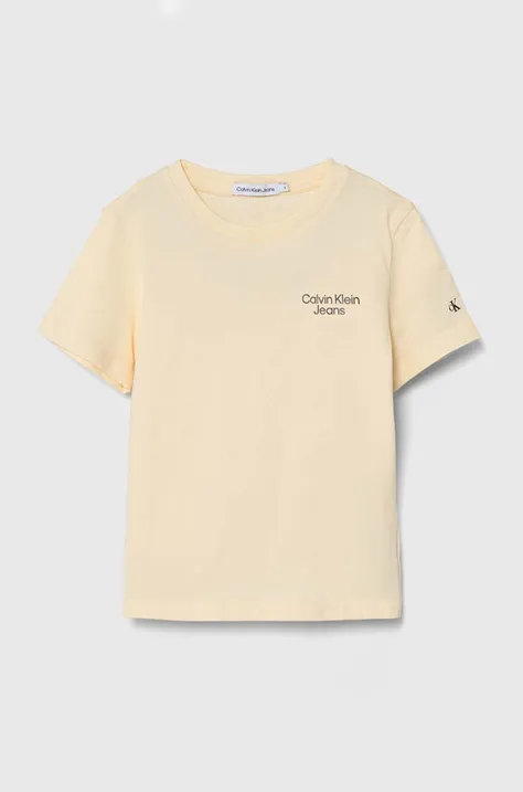 Detské bavlnené tričko Calvin Klein Jeans béžová farba, s potlačou