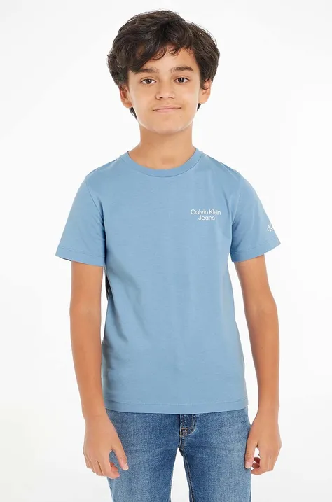 Детска памучна тениска Calvin Klein Jeans в бежово с изчистен дизайн