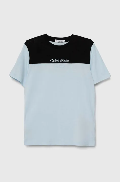 Calvin Klein Jeans t-shirt bawełniany dziecięcy kolor niebieski wzorzysty