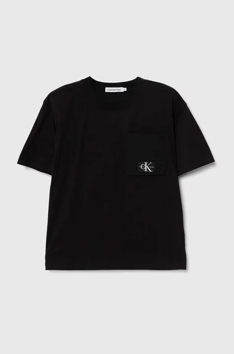 Детская хлопковая футболка Calvin Klein Jeans цвет чёрный с аппликацией