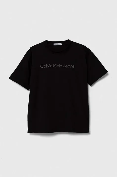 Dječja majica kratkih rukava Calvin Klein Jeans boja: crna, s aplikacijom