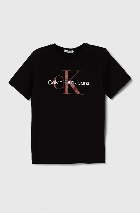 Dječja pamučna majica kratkih rukava Calvin Klein Jeans boja: crna, s tiskom