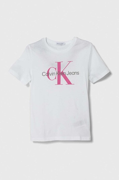 Calvin Klein Jeans tricou de bumbac pentru copii culoarea alb, cu imprimeu