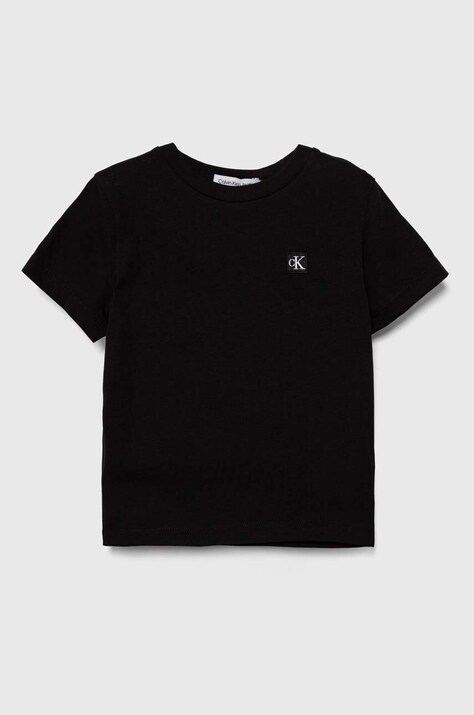 Calvin Klein Jeans t-shirt bawełniany dziecięcy kolor czarny gładki