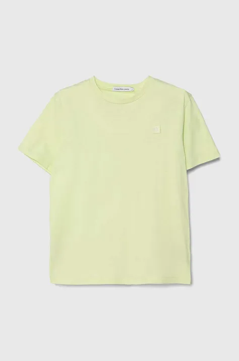 Дитяча бавовняна футболка Calvin Klein Jeans колір зелений однотонна