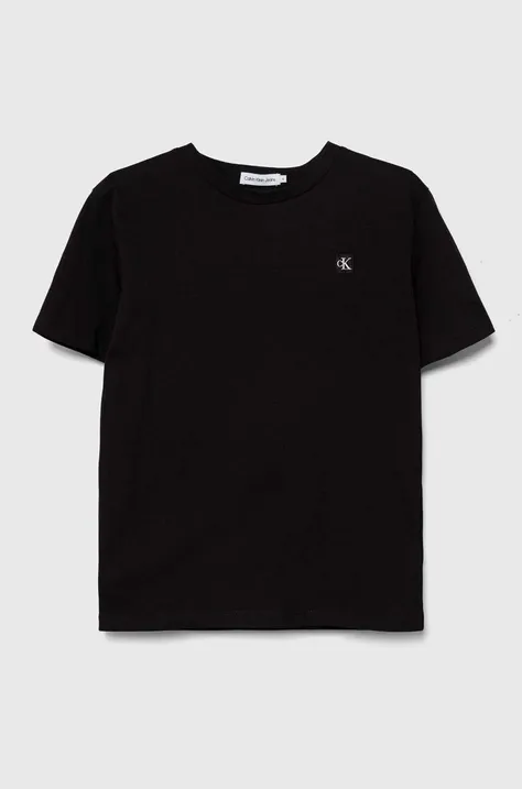 Detské bavlnené tričko Calvin Klein Jeans čierna farba, jednofarebný