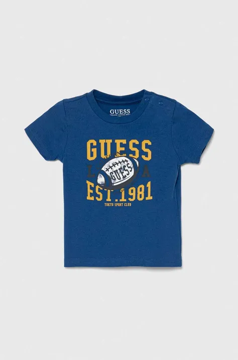 Guess t-shirt niemowlęcy kolor niebieski z nadrukiem