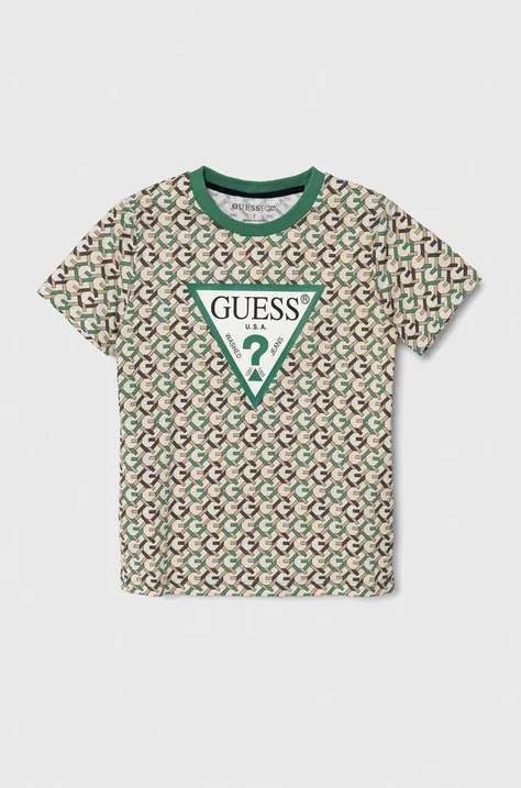 Дитяча бавовняна футболка Guess колір зелений візерунок