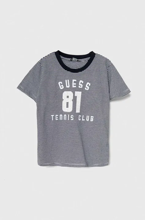 Detské bavlnené tričko Guess tmavomodrá farba, vzorovaný