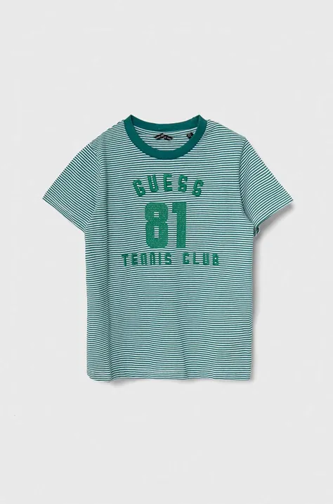 Dječja pamučna majica kratkih rukava Guess boja: zelena, s uzorkom