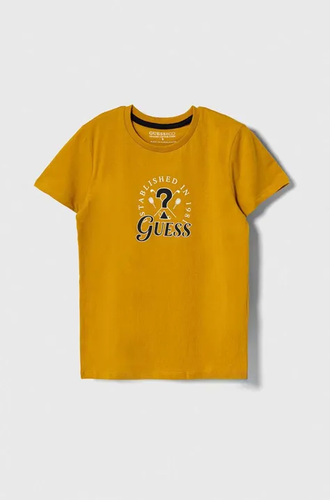 Dječja pamučna majica kratkih rukava Guess boja: žuta, s tiskom