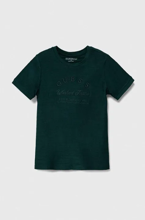 Dječja pamučna majica kratkih rukava Guess boja: zelena, s aplikacijom