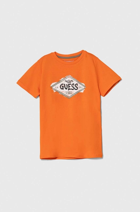 Guess tricou de bumbac pentru copii culoarea portocaliu, cu imprimeu