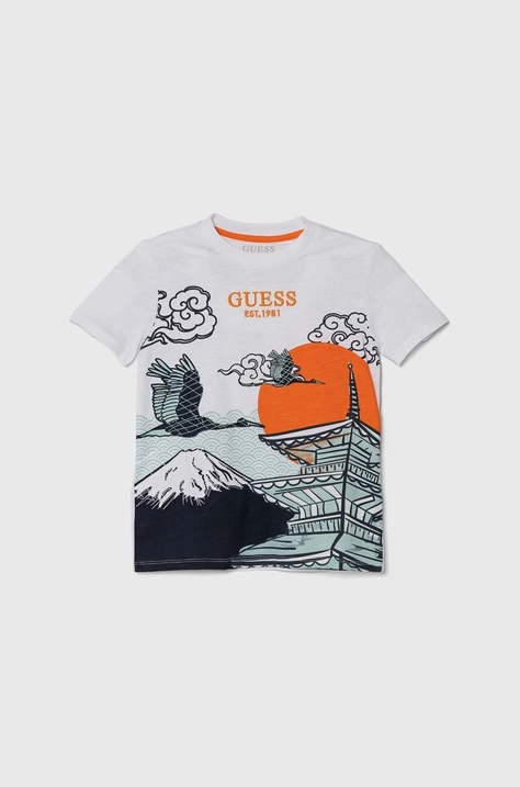 Guess t-shirt bawełniany dziecięcy kolor biały z nadrukiem