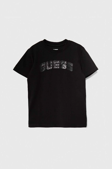 Παιδικό μπλουζάκι Guess χρώμα: μαύρο