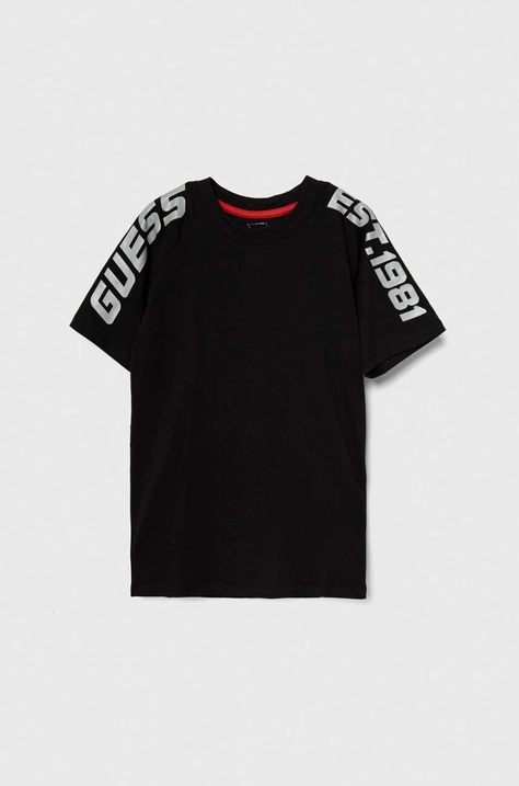 Guess tricou de bumbac pentru copii culoarea negru, cu imprimeu