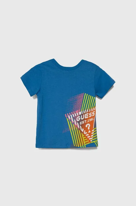 Guess t-shirt bawełniany dziecięcy kolor niebieski z nadrukiem