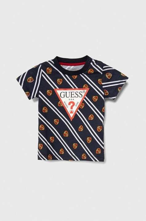 Guess t-shirt bawełniany dziecięcy kolor granatowy wzorzysty