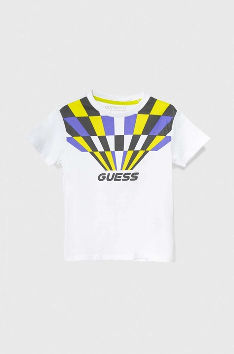 Guess t-shirt bawełniany dziecięcy kolor biały z nadrukiem