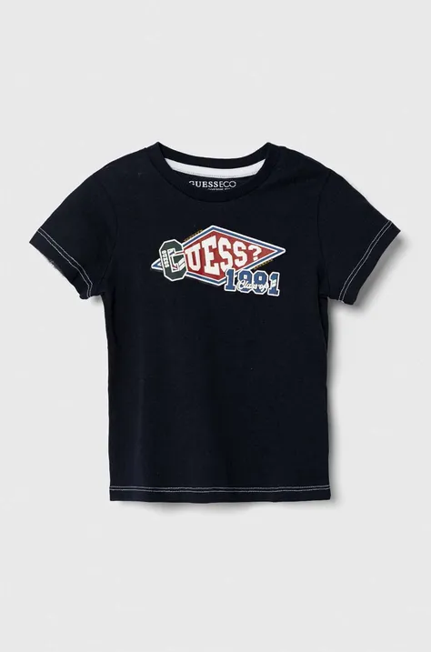 Detské bavlnené tričko Guess tmavomodrá farba, s potlačou
