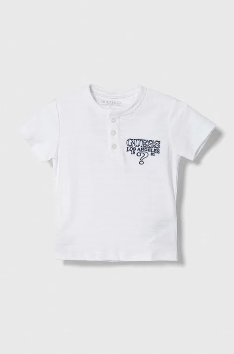 Дитяча бавовняна футболка Guess колір білий однотонний