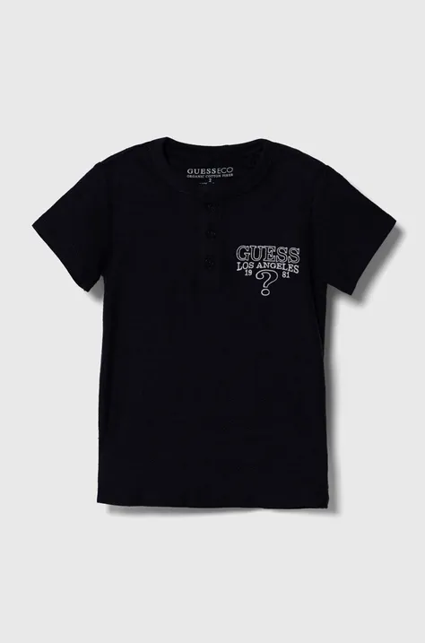 Detské bavlnené tričko Guess tmavomodrá farba, jednofarebný