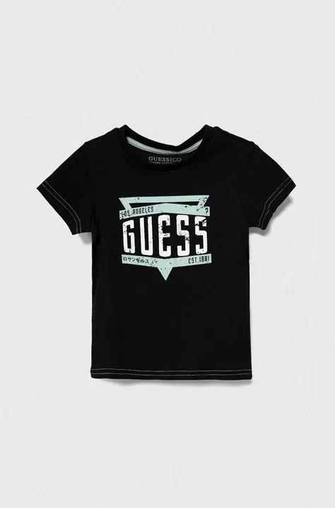Βαμβακερό μπλουζάκι Guess χρώμα: μαύρο