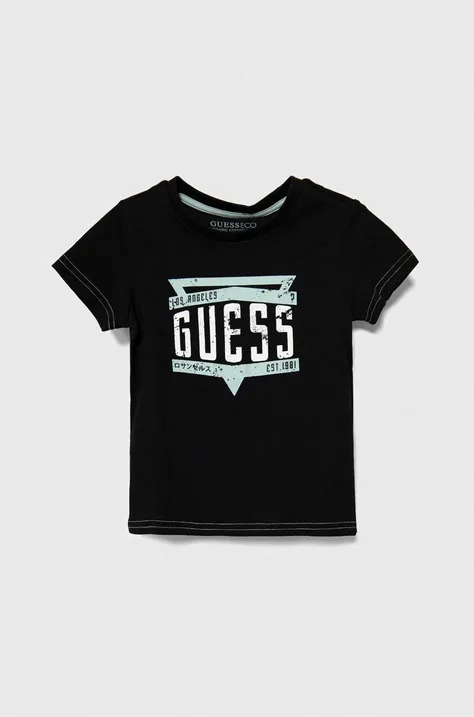 Бавовняна футболка Guess колір чорний з принтом