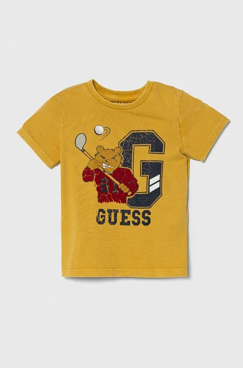 Dječja pamučna majica kratkih rukava Guess boja: žuta, s tiskom