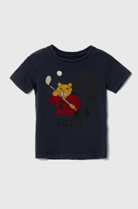 Guess t-shirt bawełniany dziecięcy kolor granatowy z nadrukiem