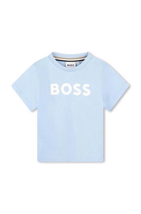 BOSS t-shirt bawełniany niemowlęcy kolor niebieski z nadrukiem