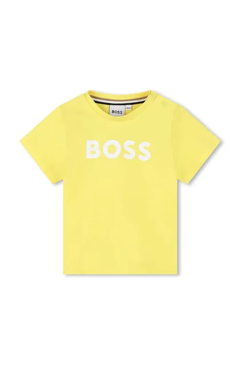 Бавовняна футболка для немовлят BOSS колір зелений з принтом