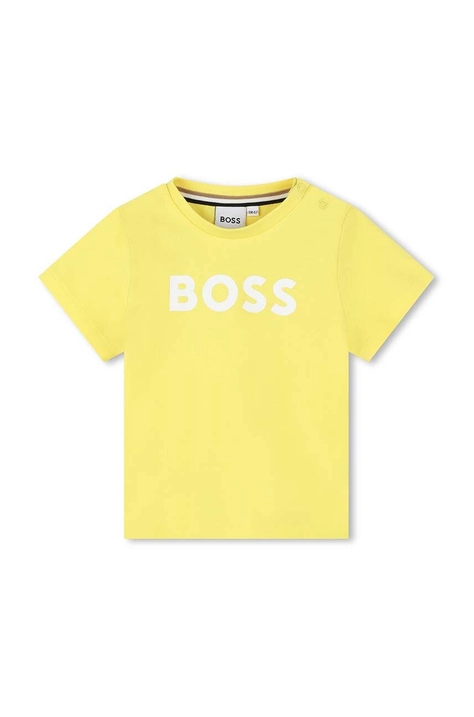 BOSS t-shirt bawełniany niemowlęcy kolor zielony z nadrukiem