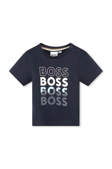 BOSS tricou de bumbac pentru copii culoarea albastru marin, cu imprimeu