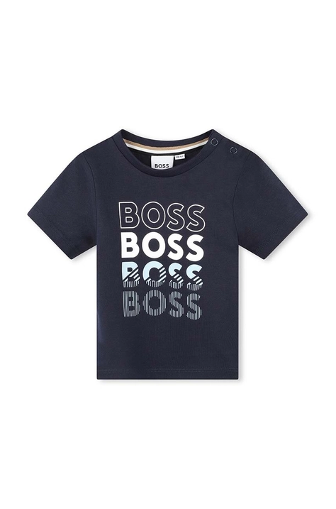 BOSS t-shirt bawełniany dziecięcy kolor granatowy z nadrukiem