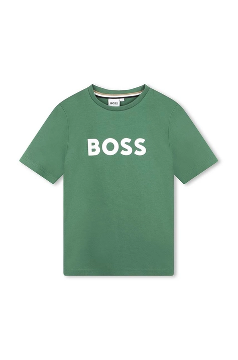 BOSS tricou de bumbac pentru copii culoarea verde, cu imprimeu