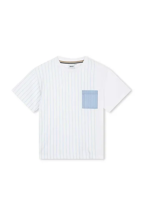 Детска памучна тениска BOSS в бяло с десен