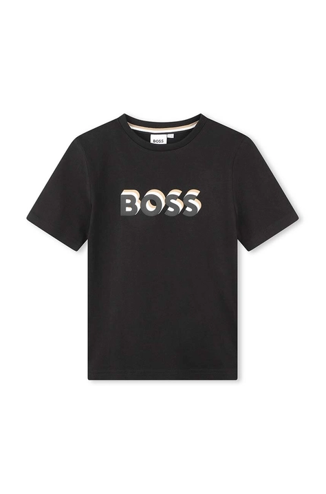 BOSS tricou de bumbac pentru copii culoarea negru, cu imprimeu