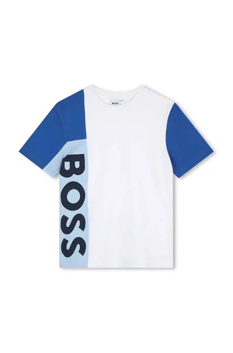 Детская хлопковая футболка BOSS цвет белый с принтом
