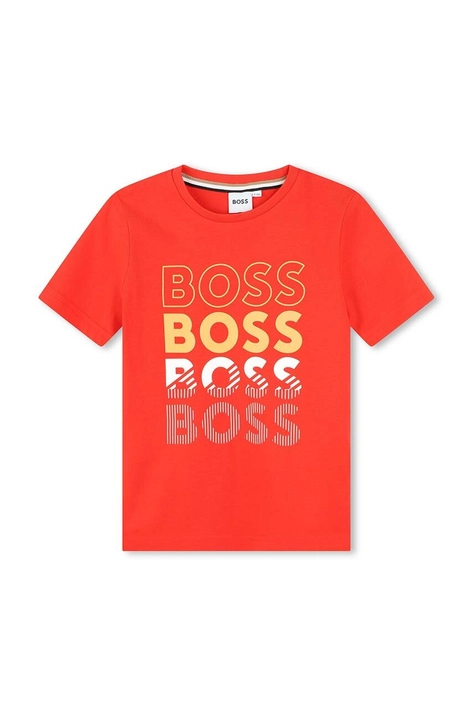 BOSS tricou de bumbac pentru copii culoarea rosu, cu imprimeu