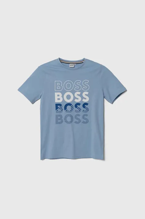 BOSS t-shirt bawełniany dziecięcy kolor niebieski z nadrukiem