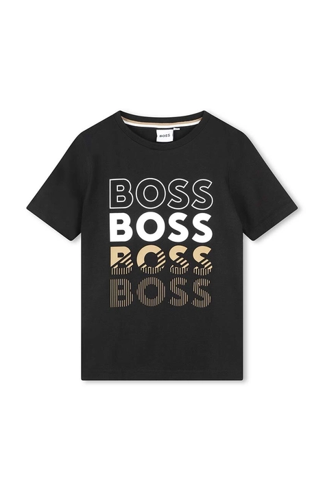 BOSS t-shirt bawełniany dziecięcy kolor czarny z nadrukiem