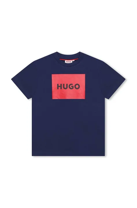 Дитяча бавовняна футболка HUGO колір синій з принтом